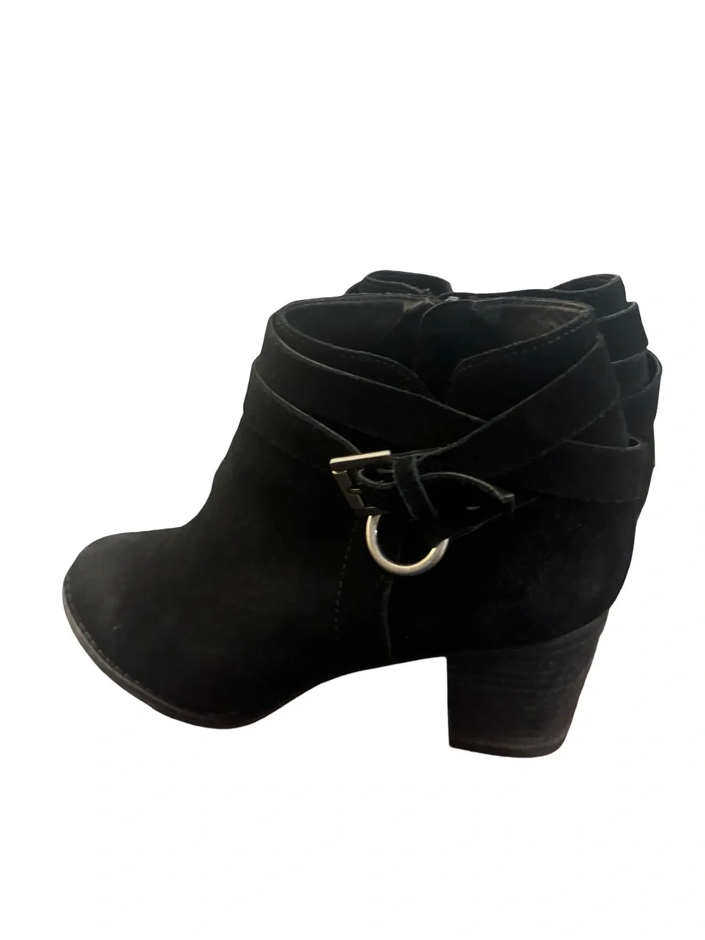 Michael Shannon Boho Grunge Edgy Black Suede Ankle Booties w/Buckle Ring Size 9